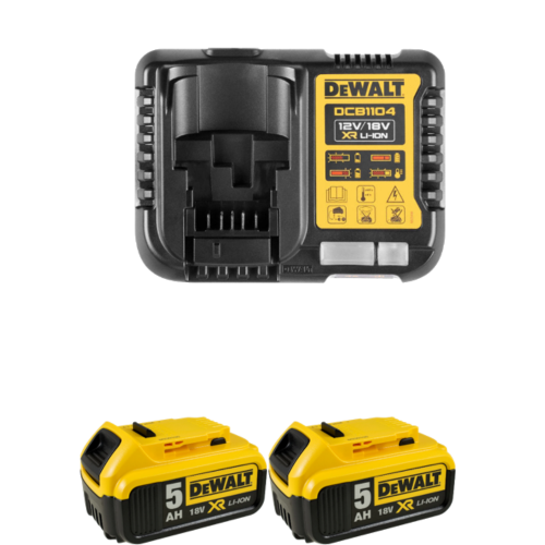 Set 2 acumulatori 18V cu 5Ah si incarcator DeWalt DCB1104P2