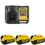 Set 3 acumulatori 18V cu 5Ah si incarcator DeWalt DCB1104P3