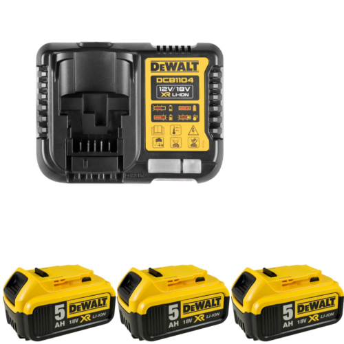 Set 3 acumulatori 18V cu 5Ah si incarcator DeWalt DCB1104P3