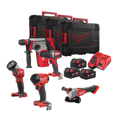 Set 5 scule cu 3 acumulatori Milwaukee M18 FPP5-503X