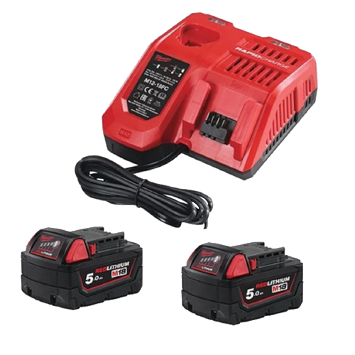 Set 2 acumulatori si incarcator Li-Ion 5Ah Milwaukee M18 NRG-502