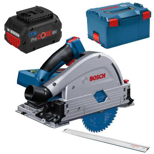 Fierastrau circular cu 2 acumulatori 8Ah cu sina ghidaj Bosch GKT 18V-52 GC