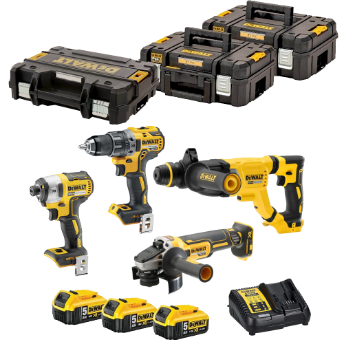 Set 4 scule cu 3 acumulatori DeWalt DCK485P3T