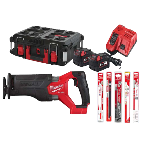 Fierastrau sabie cu 2 acumulatori 5Ah Milwaukee M18 FSZ100P-502P