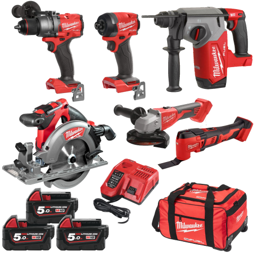 Set 6 scule cu 3 acumulatori Milwaukee M18 FPP6A-503B