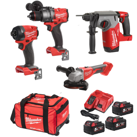 Set 4 scule cu 3 acumulatori Milwaukee M18 FPP4X6-503B