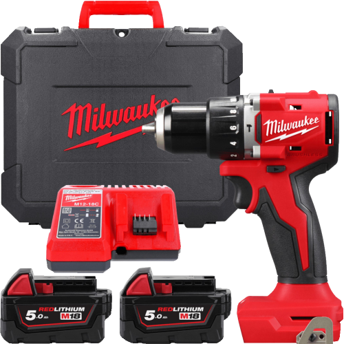 Masina de gaurit cu percutie cu 2 acumulatori 5Ah Milwaukee M18 BLPDRC-502C