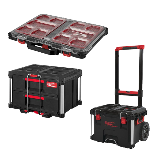 Set starter 3 cutii cu carucior Milwaukee PACKOUT