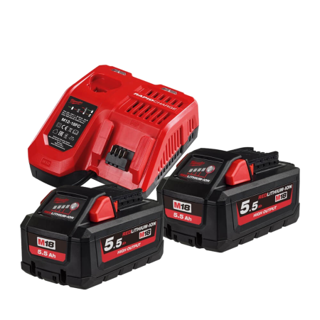 Set 2 acumulatori 18V cu 5.5Ah cu incarcator Milwaukee M18 HNRG-552