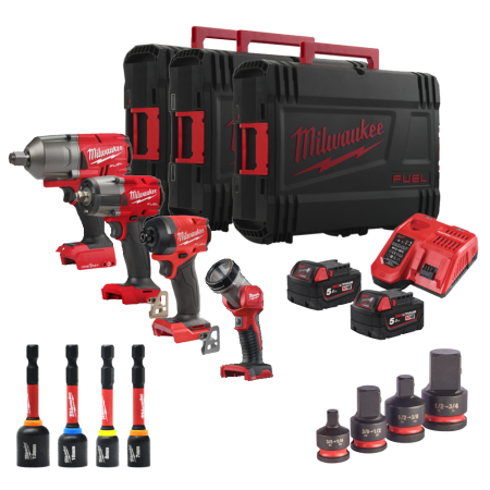 Set 4 scule cu 2 acumulatori Milwaukee M18 FPP4G2-502B