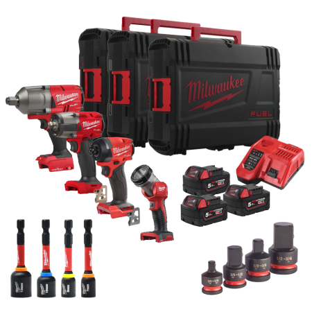 Set 4 scule cu 3 acumulatori Milwaukee M18 FPP4G3-503B